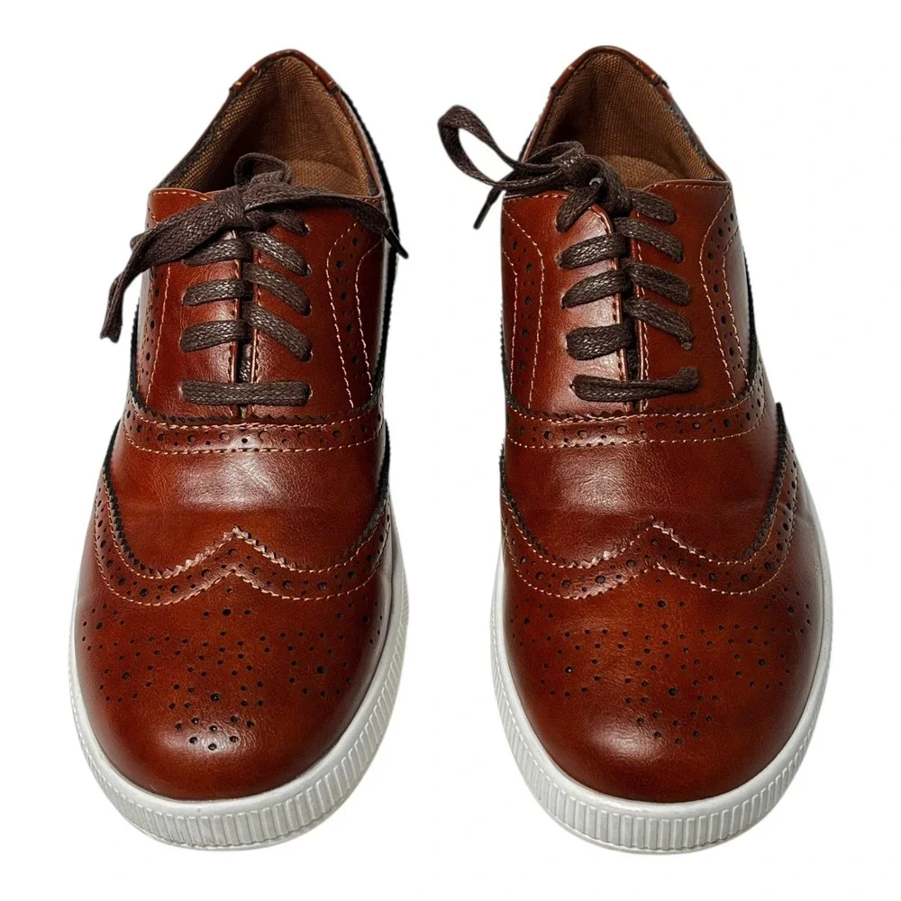 Deer Stags Jagger Kids Cognac Brown Wingtip Oxford Dress Shoes Size 4.5M #24085